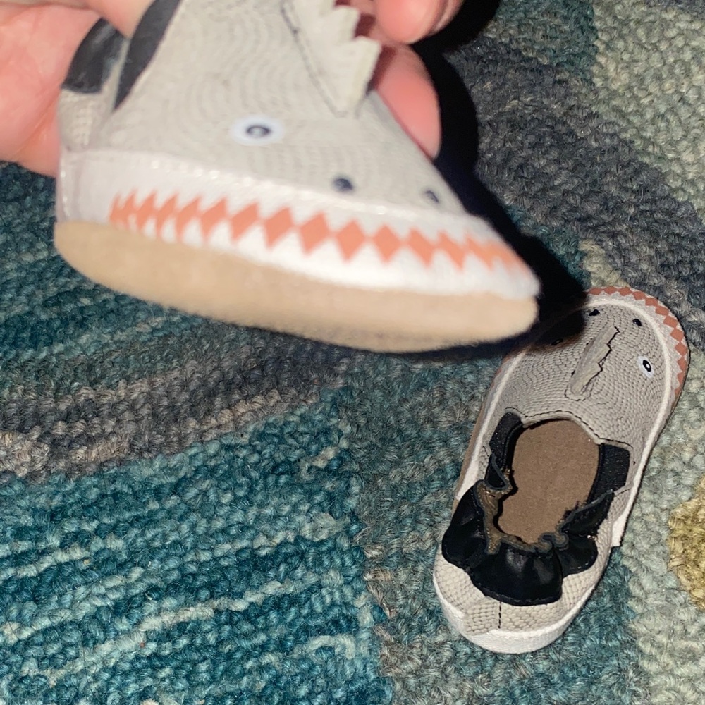 Robeez Dinosaur Dino Dan Slip-On Shoes Grey, Black, and White - Picture 5 of 6
